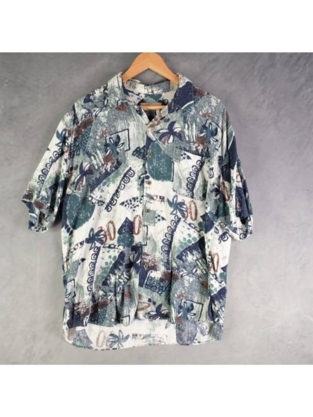 Vintage Shirt Mens XL Multicolor Blue Tropical Button Up Camp